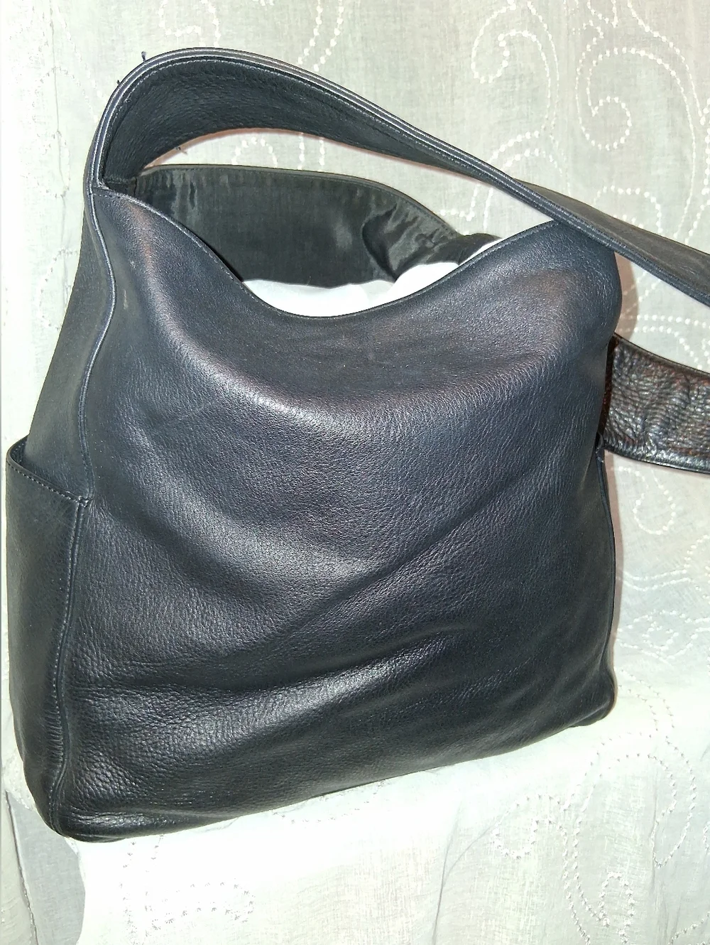 Eileen Fisher Black Leather Hobo Shoulder Bag